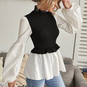 CHIC DOLLZ Mock Neck Lantern Sleeve Two To…